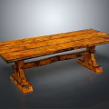 Solid Wooden Rectangular Bench With Natural Wood Grain And Sturdy Support Legs 3d model