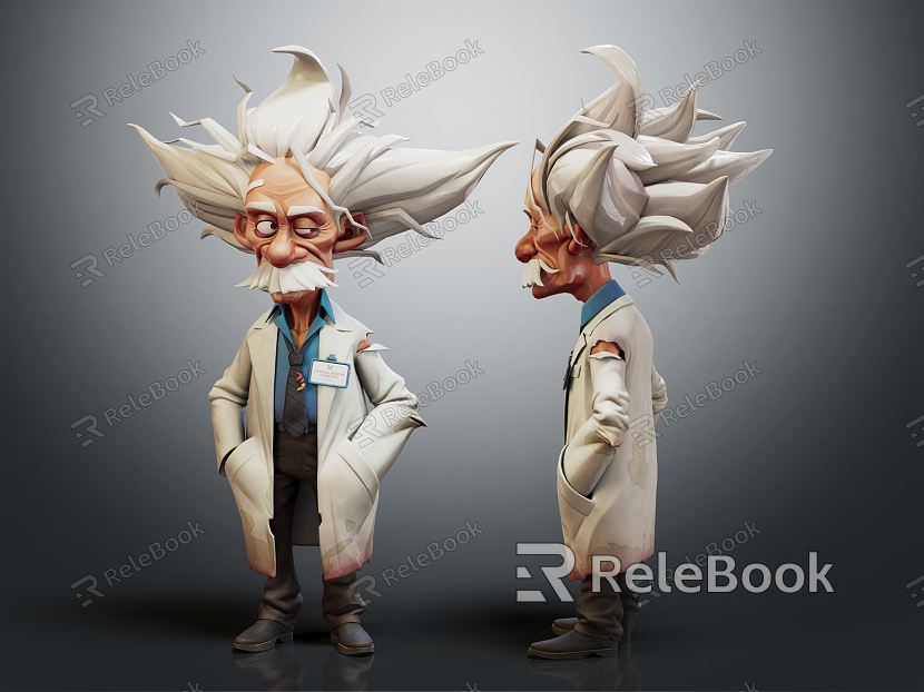 modern game character scientist dr einstein model