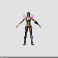Futuristic Female Sci-Fi Character With Pink Wings Purple Black Mechanical Armor Combat Outfit