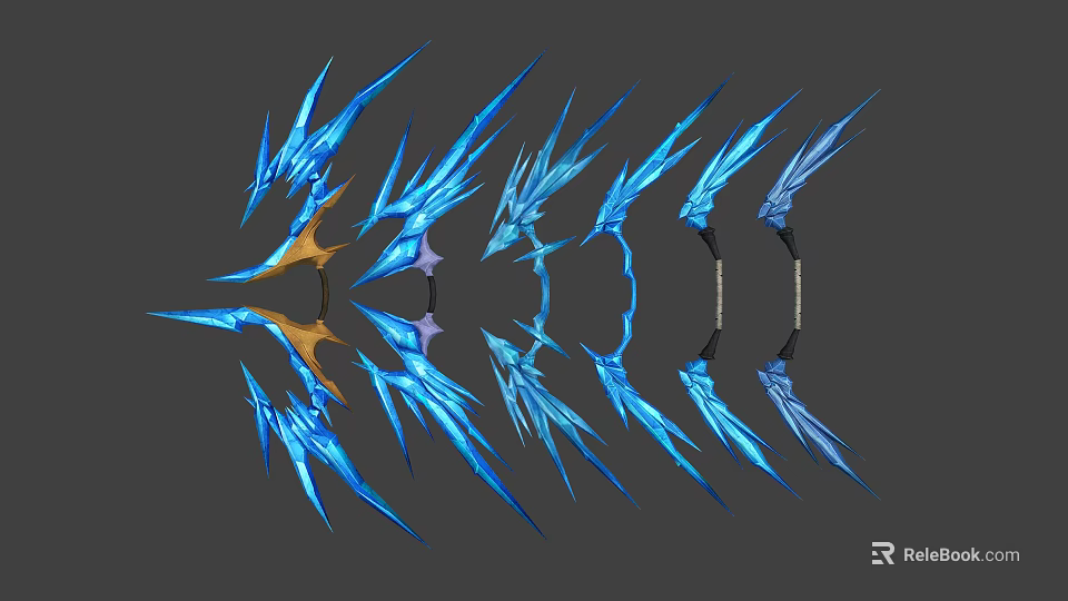 Ice Blue Arrowhead Designs With Stylish Blue Orange And Purple Variations 3d model 