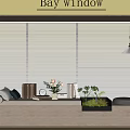 Cozy Beige Bay Window Area With Blinds Cushions Books Green Plants And Hanging Lamp