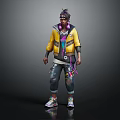 Stylish Character With Yellow Jacket Purple Lining Colorful Hair And Distressed Jeans