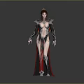 Game Movie Character With Red Long Hair Golden Crown Ornate Shoulder Armor And Red Cape