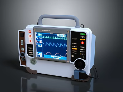 Advanced Portable Medical Monitor Featuring ECG Waveform Display Control Panel and Handle 3d model