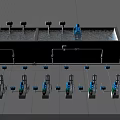 Industrial Water Treatment Equipment With Blue Pumps Pipes And Water Tanks Setup