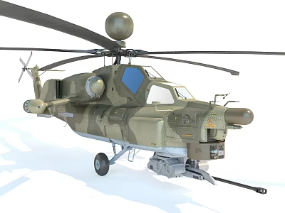Tactical Military Helicopter With Camouflage Paint Rotors Radar Dome And Landing Gear 3d model