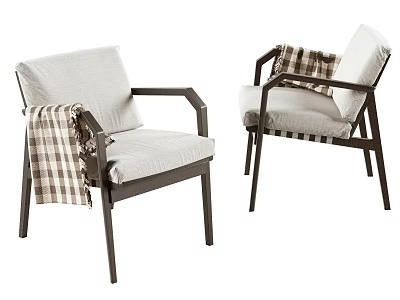 Modern Accent Chairs with Light Colored Cushion Plaid Blanket and Black Metal Frame 3d model