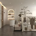 Modern Clothing Store Interior With Hanging Clothes Racks Sofa And Decorative Plant