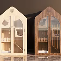 Wooden Pet House With Arch Glass Door And Indoor Stair Platform Design