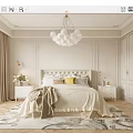 Elegant Light Colored Bedroom With Upholstered Headboard Globe Chandelier And Decorative Rug