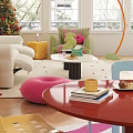 Vibrant Living Dining Room With White Sofa Christmas Tree Arched Windows And Colorful Furniture