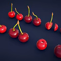 Juicy Red Cherries Fresh Whole and Halved Arranged on Dark Background