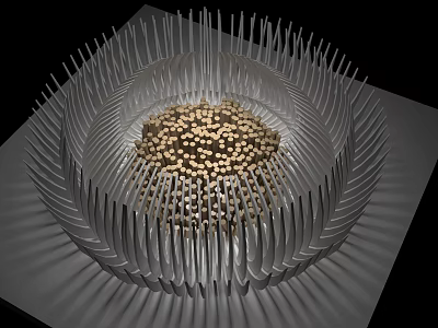 Modern Decorative Ornament Set With Central Beaded Design And Radiating Metallic Strips On Square Base 3d model