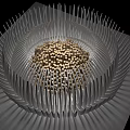 Modern Decorative Ornament Set With Central Beaded Design And Radiating Metallic Strips On Square Base