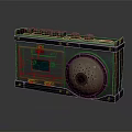 Retro Vintage Audio Speaker With Wooden Frame Metal Panel And Round Green Light
