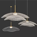 Modern Pendant Chandeliers With White Transparent Shades And Gold Metal Hangers For Interior Decoration