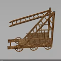 Ancient Wooden Siege Ladder Cart Structure With Wheels And Historical Design