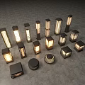 Outdoor Lights With Various Designs Including Square Cylindrical And Grid Shapes Illuminated Arranged On Ground