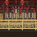 Traditional Chinese Restaurant Interior With Arched Doorway Carved Windows And Red Gold Decor