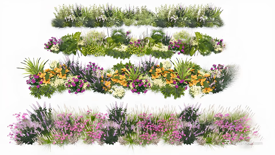 Diverse Garden Shrub Varieties with Colorful Flowers and Green Foliage 3d model 
