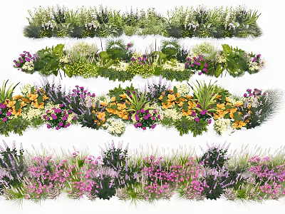 Diverse Garden Shrub Varieties with Colorful Flowers and Green Foliage 3d model