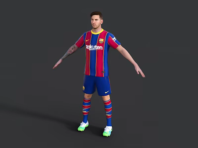 Man In Red And Blue Striped Football Jersey With Blue Shorts Striped Socks Green Cleats 3d model
