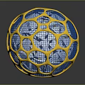 Golden Mesh Spherical Structure With Blue Interior And Reflective Surface 3d model