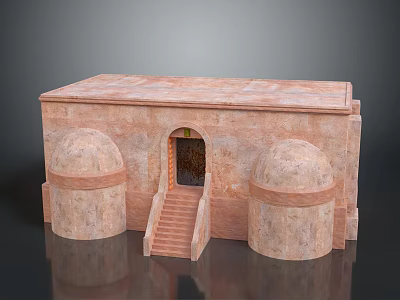 Traditional Stone Residential Building With Central Entrance Staircase And Two Side Dome Structures 3d model
