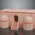 Traditional Stone Residential Building With Central Entrance Staircase And Two Side Dome Structures