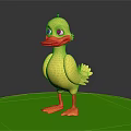 Yellow Rubber Duck Standing on Green Circular Platform Against Gray Background 3d model