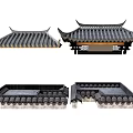 Chinese Traditional Roof Components With Classic Tile Structure And Overhanging Eaves 3d model