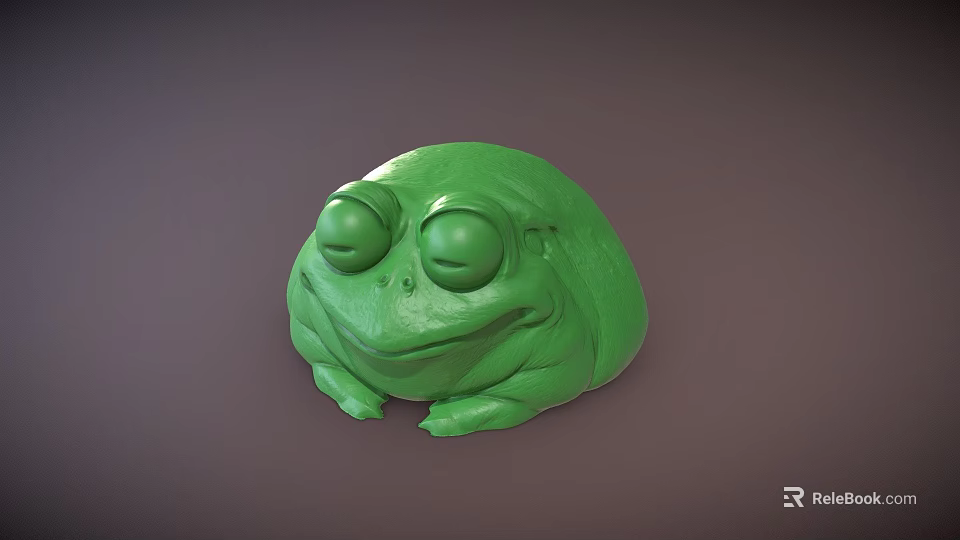 Cute Green Frog Game Film Character With Round Body And Closed Eyes 3d model 