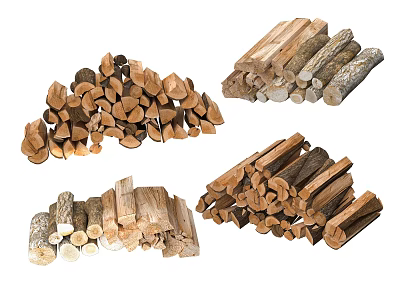 Various Types of Stone and Wood in Stacked Piles and Natural Forms 3d model