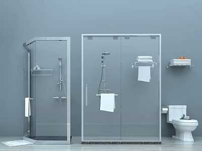 Modern Shower Sauna Interior Design With Glass Doors Towel Racks And Shower Fixtures 3d model