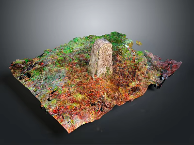3D Terrain Model With Central Stone Pillar And Colorful Textured Surface 3d model