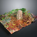 3D Terrain Model With Central Stone Pillar And Colorful Textured Surface