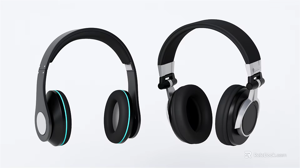 Stylish Over Ear Headphones With Modern Design And Blue Accent Details 3d model 