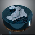 Natural Scene of Blue Water Surface with White Iceberg on Circular Platform and Copper Base
