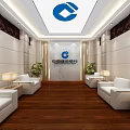 Elegant Lounge Area With White Sofas Wooden Flooring Marble Walls Table Lamps And Green Plants