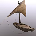 Wooden Sailboat Featuring Brown Sail Mast And Deck On Gray Background