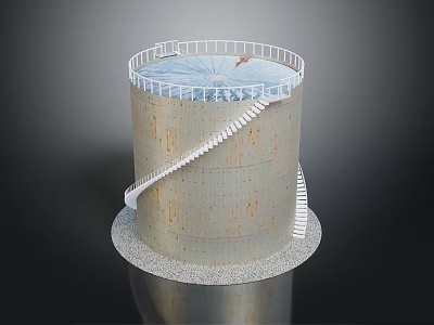 Cylindrical Industrial Tank With Spiral Staircase Top Platform Railing And Base 3d model