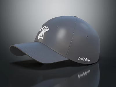 Gray Baseball Cap With White Graphic Design By Paul Frank 3d model