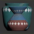 Handcrafted Carved Ceramic Vases in Turquoise Blue Red with White Diamond Patterns