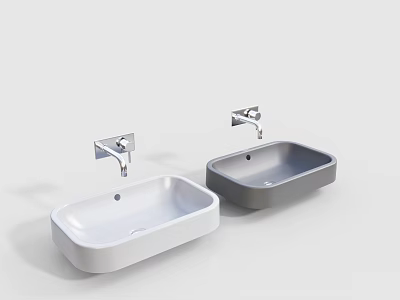 Two Modern White and Gray Washbasins with Silver Faucets in Minimalist Design 3d model