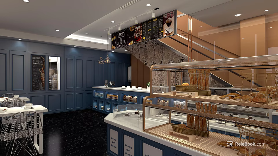Modern Dessert Shop Interior With Glass Display Cases Fresh Pastries And Warm Lighting 3d model 