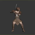 Man in Medieval Warrior Armor Holding Sword in Fighting Stance