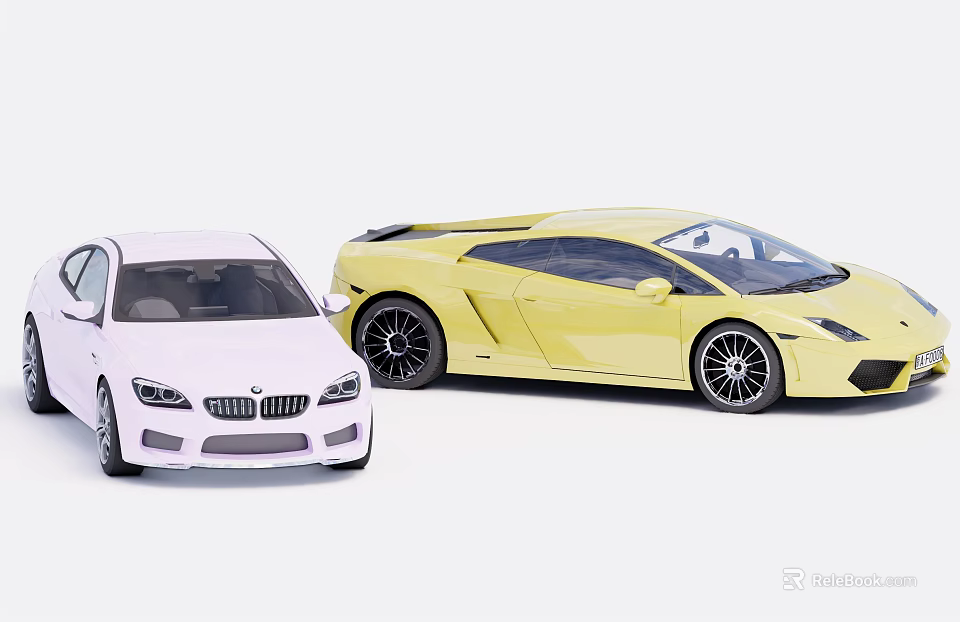 White And Yellow Sports Cars With Modern Design And Stylish Wheels 3d model 