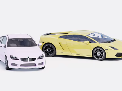White And Yellow Sports Cars With Modern Design And Stylish Wheels 3d model