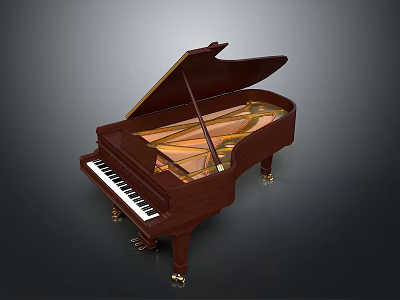 Brown Grand Piano With Open Lid Black White Keys And Golden Legs 3d model