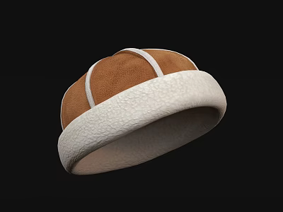 Elegant Brown Suede Hat With White Decorative Strap And Soft White Brim Design 3d model